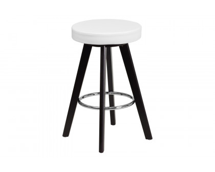 BLNK - Trenton Series Cappuccino Wood Contemporary Counter Height Stool with White Vinyl Seat