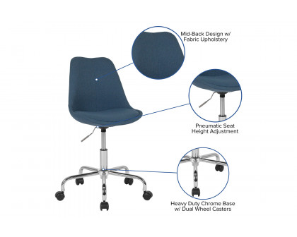 BLNK Aurora Series Mid-Back Task Office Chair with Pneumatic Lift and Chrome Base - Blue