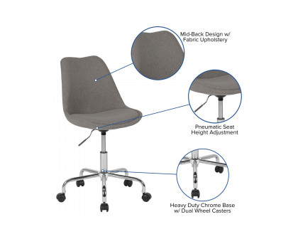 BLNK Aurora Series Mid-Back Task Office Chair with Pneumatic Lift and Chrome Base - Light Gray