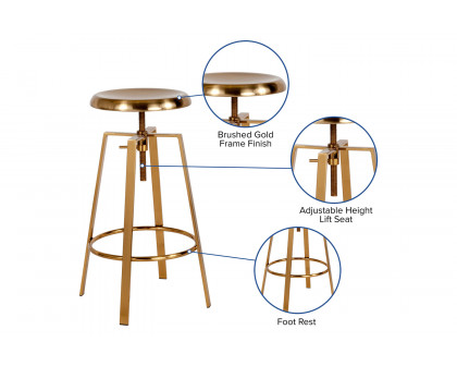 BLNK Toledo Industrial Style Bar Stool with Swivel Lift Adjustable Height Seat - Gold