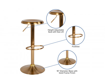 BLNK Madrid Series Adjustable Height Retro Bar Stool - Gold