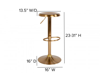 BLNK Madrid Series Adjustable Height Retro Bar Stool - Gold