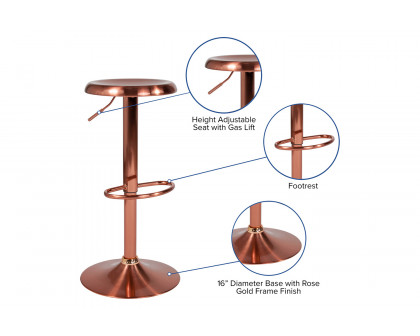 BLNK Madrid Series Adjustable Height Retro Bar Stool - Rose Gold