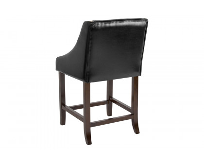 BLNK Carmel Series LeatherSoft Transitional Walnut Counter Height Stool with Nail Trim - Black