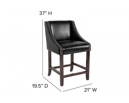 BLNK Carmel Series LeatherSoft Transitional Walnut Counter Height Stool with Nail Trim - Black