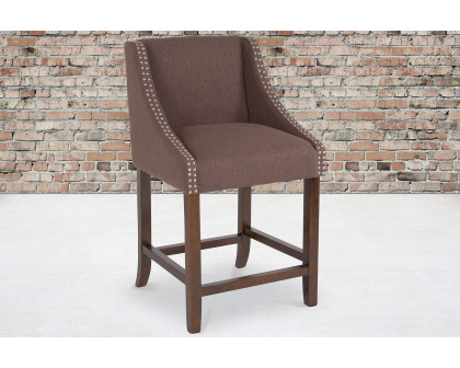 BLNK Carmel Series Fabric Transitional Walnut Counter Height Stool with Accent Nail Trim