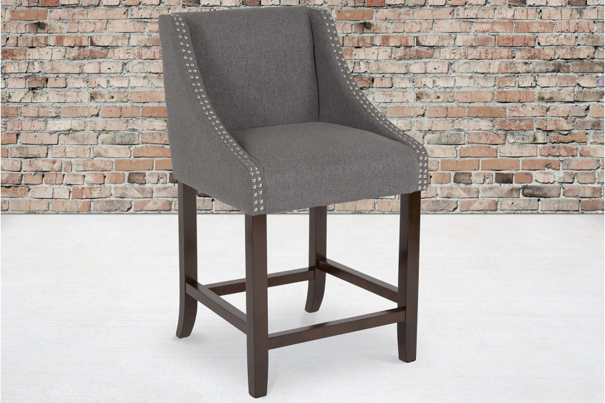 BLNK™ Carmel Series Fabric Transitional Walnut Counter Height Stool with Accent Nail Trim - Dark Gray