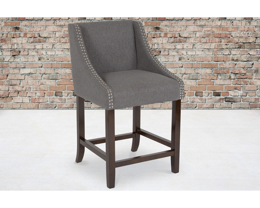 BLNK Carmel Series Fabric Transitional Walnut Counter Height Stool with Accent Nail Trim - Dark Gray