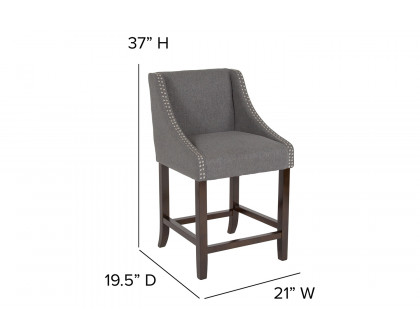 BLNK™ Carmel Series Fabric Transitional Walnut Counter Height Stool with Accent Nail Trim - Dark Gray