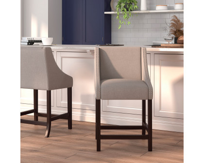 BLNK Carmel Series Fabric Transitional Walnut Counter Height Stool with Accent Nail Trim