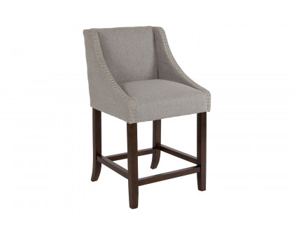 BLNK™ Carmel Series Fabric Transitional Walnut Counter Height Stool with Accent Nail Trim - Light Gray