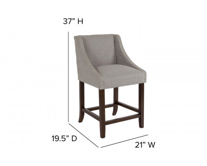 BLNK™ Carmel Series Fabric Transitional Walnut Counter Height Stool with Accent Nail Trim - Light Gray