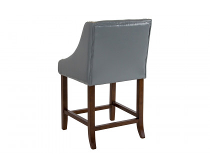 BLNK Carmel Series LeatherSoft Transitional Walnut Counter Height Stool with Nail Trim - Light Gray