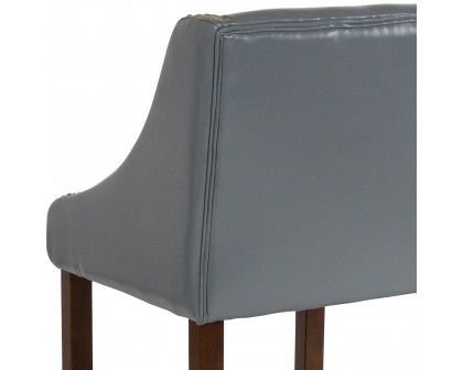 BLNK Carmel Series LeatherSoft Transitional Walnut Counter Height Stool with Nail Trim - Light Gray