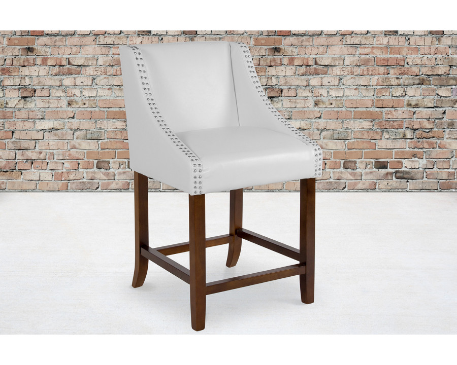 BLNK Carmel Series LeatherSoft Transitional Walnut Counter Height Stool with Nail Trim - White