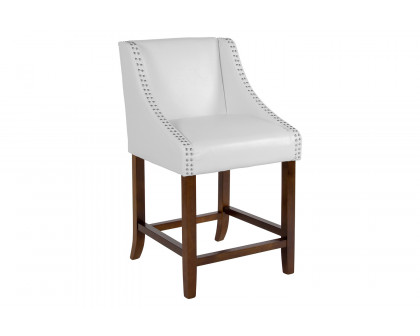 BLNK Carmel Series LeatherSoft Transitional Walnut Counter Height Stool with Nail Trim - White