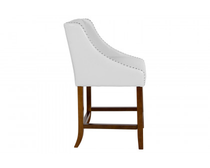 BLNK Carmel Series LeatherSoft Transitional Walnut Counter Height Stool with Nail Trim - White