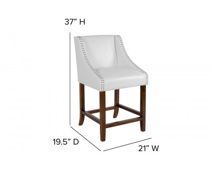 BLNK Carmel Series LeatherSoft Transitional Walnut Counter Height Stool with Nail Trim - White