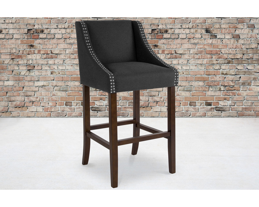 BLNK Carmel Series Fabric Transitional Walnut Bar Stool with Accent Nail Trim - Charcoal