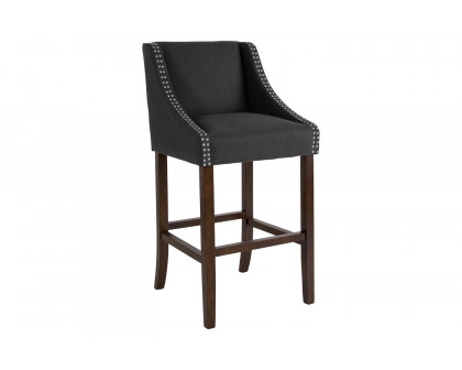 BLNK Carmel Series Fabric Transitional Walnut Bar Stool with Accent Nail Trim - Charcoal