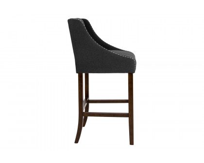 BLNK Carmel Series Fabric Transitional Walnut Bar Stool with Accent Nail Trim - Charcoal