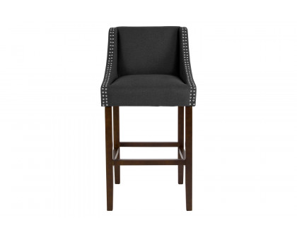 BLNK Carmel Series Fabric Transitional Walnut Bar Stool with Accent Nail Trim - Charcoal