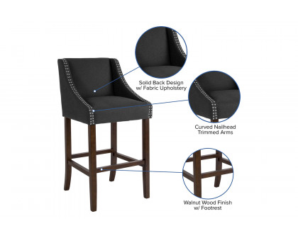 BLNK Carmel Series Fabric Transitional Walnut Bar Stool with Accent Nail Trim - Charcoal