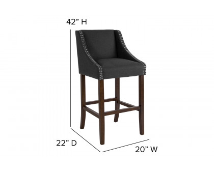 BLNK Carmel Series Fabric Transitional Walnut Bar Stool with Accent Nail Trim - Charcoal