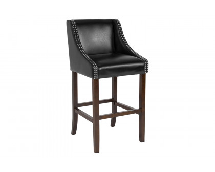 BLNK Carmel Series LeatherSoft Transitional Walnut Bar Stool with Accent Nail Trim - Black