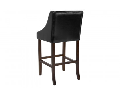 BLNK Carmel Series LeatherSoft Transitional Walnut Bar Stool with Accent Nail Trim - Black