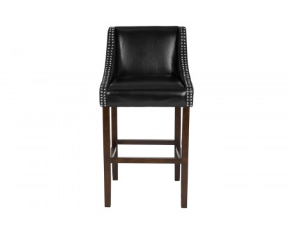 BLNK Carmel Series LeatherSoft Transitional Walnut Bar Stool with Accent Nail Trim - Black