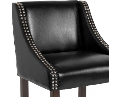 BLNK Carmel Series LeatherSoft Transitional Walnut Bar Stool with Accent Nail Trim - Black