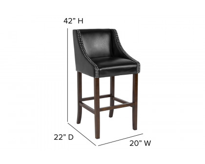 BLNK Carmel Series LeatherSoft Transitional Walnut Bar Stool with Accent Nail Trim - Black