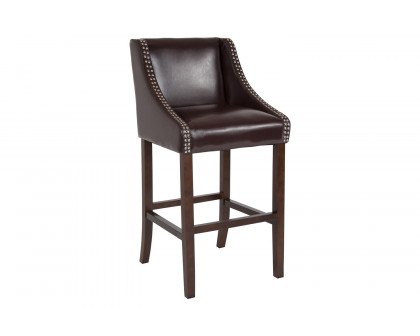 BLNK Carmel Series LeatherSoft Transitional Walnut Bar Stool with Accent Nail Trim