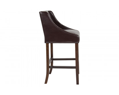 BLNK Carmel Series LeatherSoft Transitional Walnut Bar Stool with Accent Nail Trim - Brown