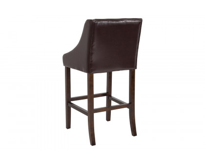 BLNK Carmel Series LeatherSoft Transitional Walnut Bar Stool with Accent Nail Trim - Brown