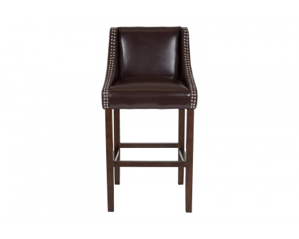 BLNK Carmel Series LeatherSoft Transitional Walnut Bar Stool with Accent Nail Trim - Brown