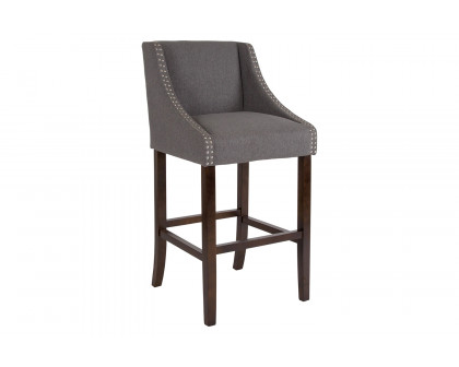 BLNK Carmel Series Fabric Transitional Walnut Bar Stool with Accent Nail Trim - Dark Gray