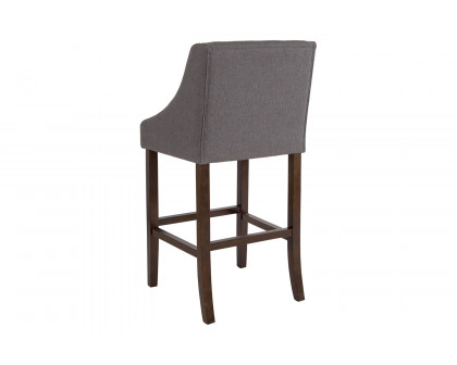 BLNK Carmel Series Fabric Transitional Walnut Bar Stool with Accent Nail Trim - Dark Gray