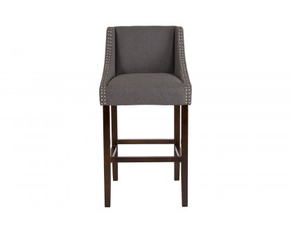 BLNK Carmel Series Fabric Transitional Walnut Bar Stool with Accent Nail Trim - Dark Gray