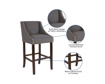 BLNK Carmel Series Fabric Transitional Walnut Bar Stool with Accent Nail Trim - Dark Gray