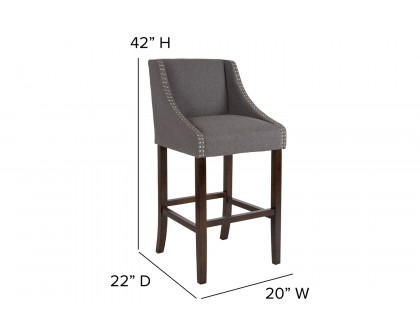 BLNK Carmel Series Fabric Transitional Walnut Bar Stool with Accent Nail Trim - Dark Gray