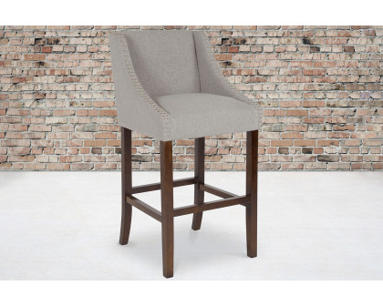 BLNK Carmel Series Fabric Transitional Walnut Bar Stool with Accent Nail Trim