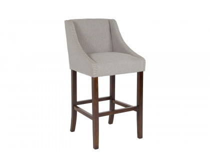 BLNK Carmel Series Fabric Transitional Walnut Bar Stool with Accent Nail Trim - Light Gray