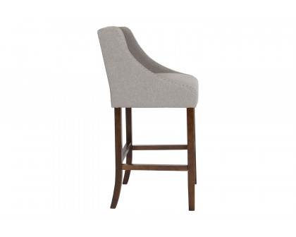 BLNK Carmel Series Fabric Transitional Walnut Bar Stool with Accent Nail Trim - Light Gray