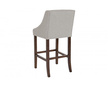 BLNK Carmel Series Fabric Transitional Walnut Bar Stool with Accent Nail Trim - Light Gray