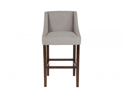 BLNK Carmel Series Fabric Transitional Walnut Bar Stool with Accent Nail Trim - Light Gray