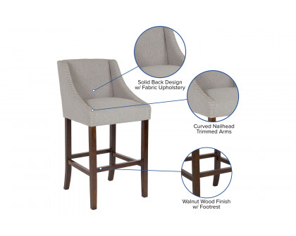 BLNK Carmel Series Fabric Transitional Walnut Bar Stool with Accent Nail Trim - Light Gray