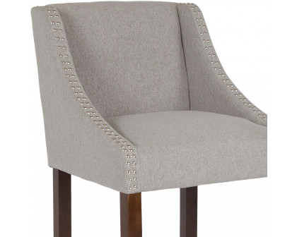 BLNK Carmel Series Fabric Transitional Walnut Bar Stool with Accent Nail Trim - Light Gray