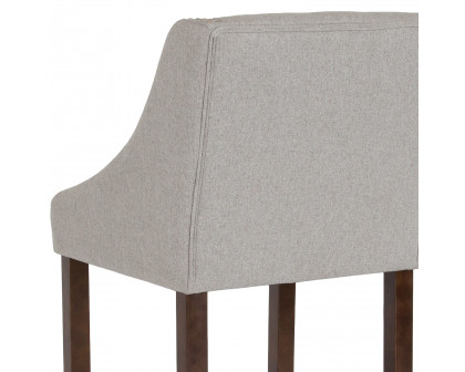 BLNK Carmel Series Fabric Transitional Walnut Bar Stool with Accent Nail Trim - Light Gray